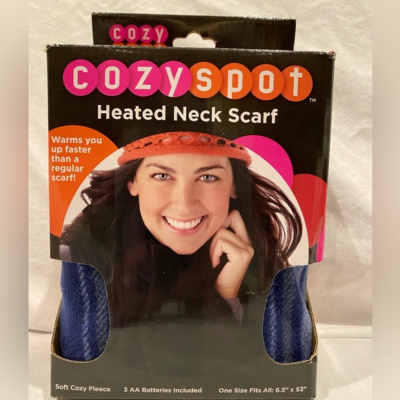 CozySpot Unisex Heated Scarf. Soft Fleece in Attractive Blue Grey White Plaid. - Picture 1 of 11